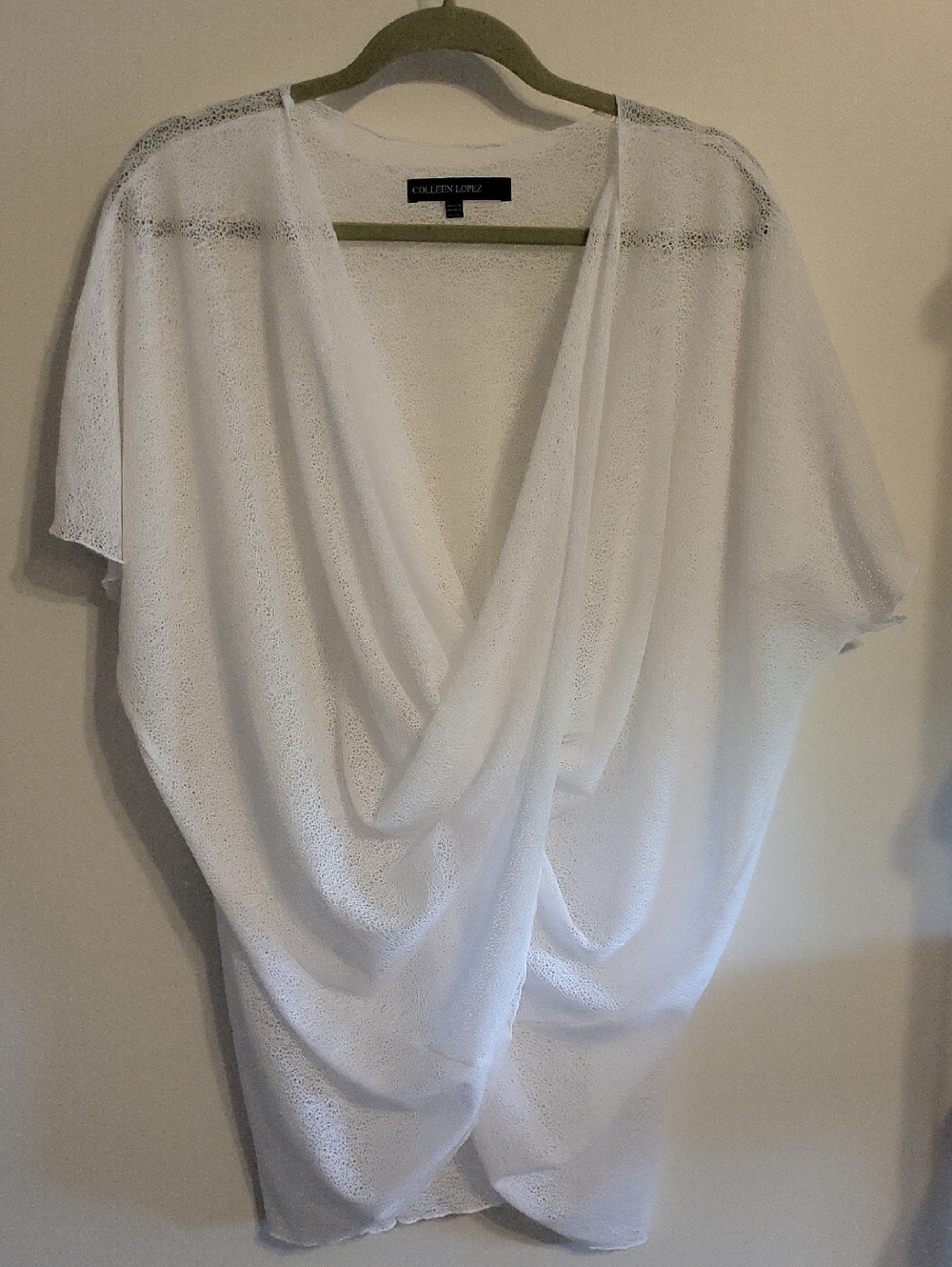Colleen Lopez XL 1X White Draped Crossover Soft Swim Cover Up